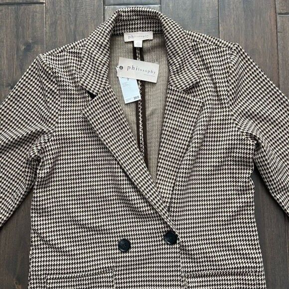 Philosophy Houndstooth Coffee Brown & Tan Jacket Dress S NWT - Picture 3 of 6